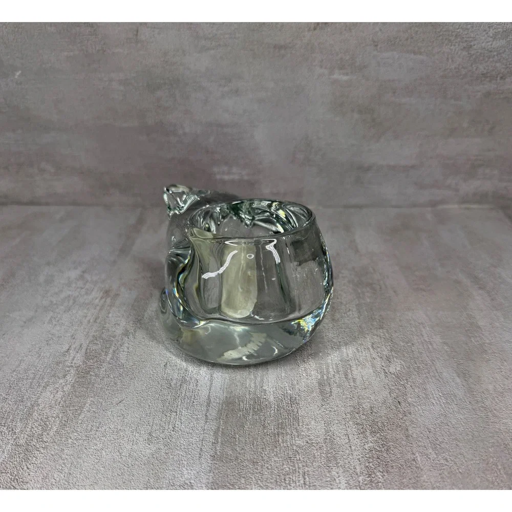 Vintage Cat Votive Holder Crystal Glass Sleeping Feline Tea Light Made USA 90s